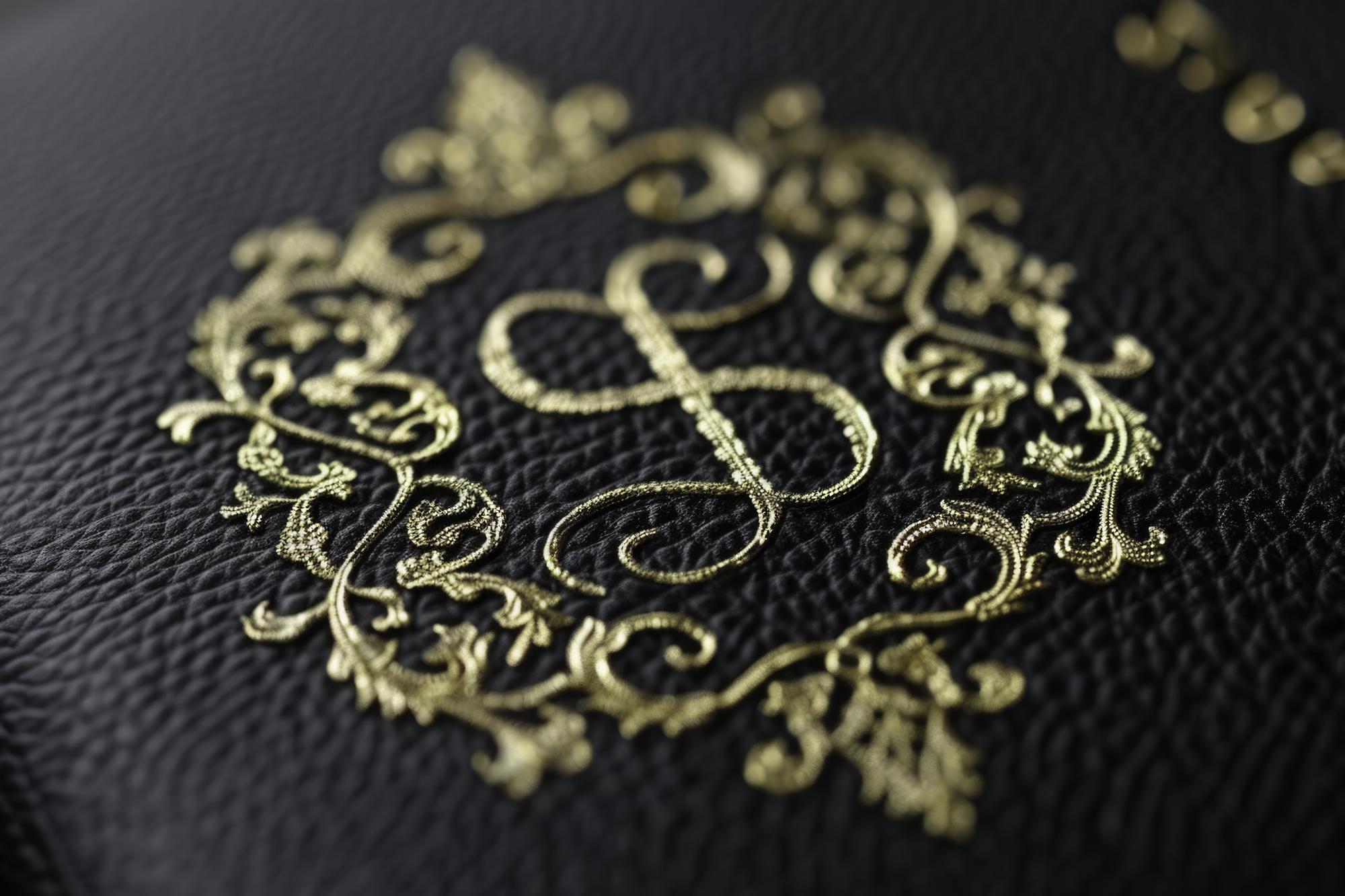 Close-up bespoke embroidered monogram